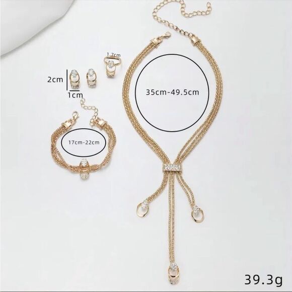 4 Piece Gold Plated Diamond CZ Luxury Exquisite Gift Jewelry Set - Picture 7 of 14